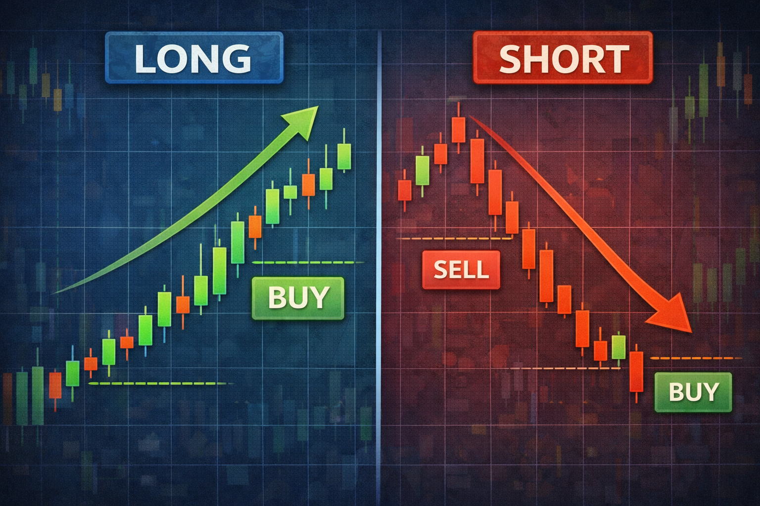 Candlestick chart with two examples, one long and one short